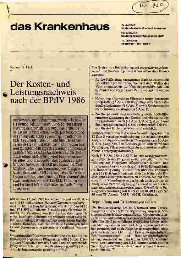Vorschauseite 1: Der Kosten und Leistungsnachweis nach der Bundespflegesatzverordnung