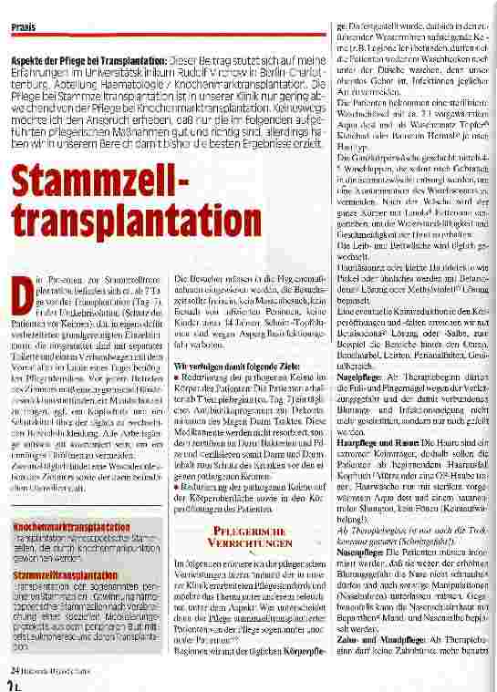 Vorschauseite 1: Stammzelltransplantation Aspekte der Pflege bei Transplantation