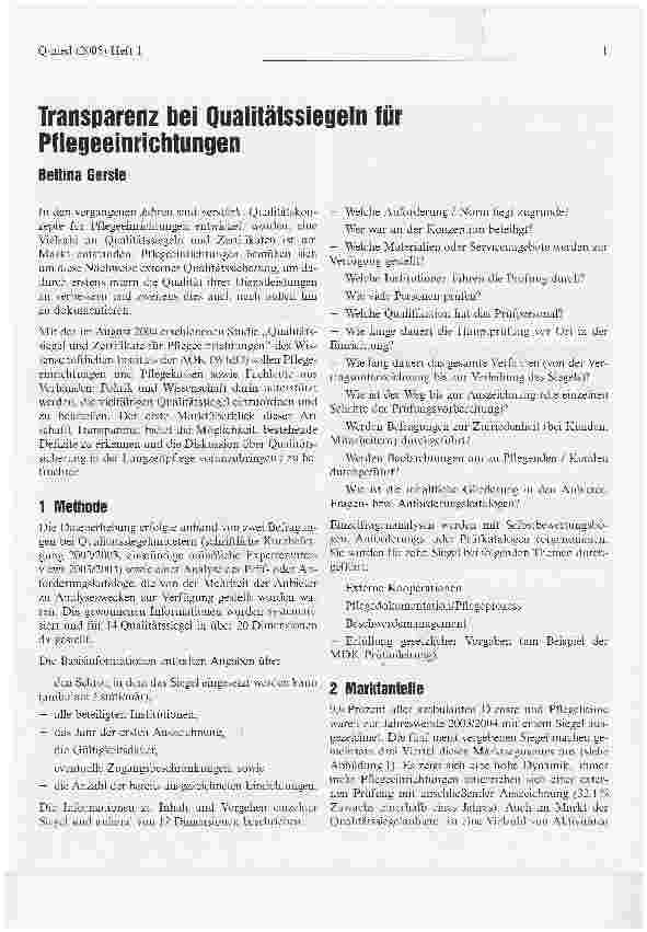 Vorschauseite 1: Transparenz bei Qualitätssiegeln für Pflegeeinrichtungen