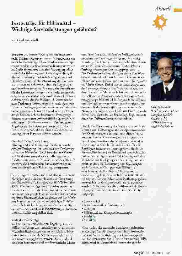 Vorschauseite 1: Festbeträge für Hilfsmittel -Wichtige Serviceleistungen gefährdet?