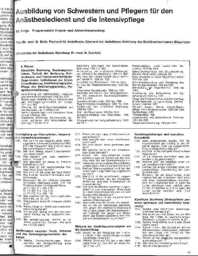 Vorschauseite 1: Ausbildung von Schwestern und Pflegern für den Anästhesiedienst und die Intensivpflege. 33. Folge: Programmierte Fragen und Antworten