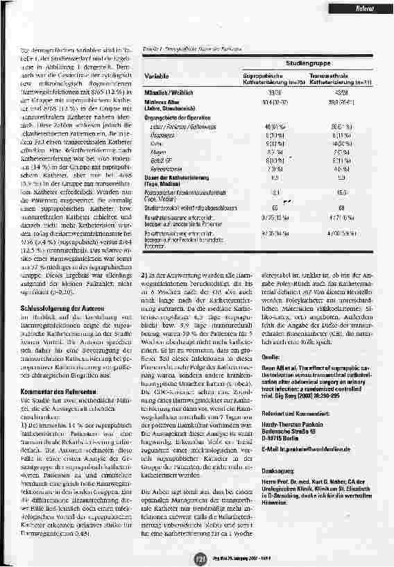 Vorschauseite 2: Eine randomisierte Studie zum Eiinfluss der suprapubischen Katheterisierung auf die Rate postoperativer Harnwegsinfektionen
