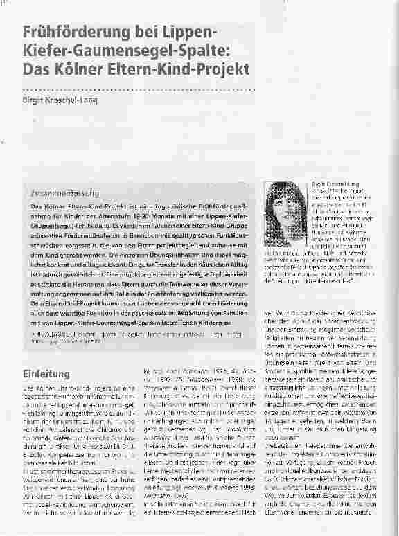 Vorschauseite 1: Frühförderung bei Lippen-Kiefer-Gaumensegel-Spalte: Das Kölner Eltern-Kind-Projekt