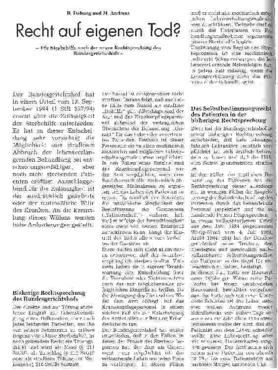 Vorschauseite 1: Recht auf eigenen Tod? Die Sterbehilfe nach der neuen Rechtsprechnung des Bundesgerichtshofs