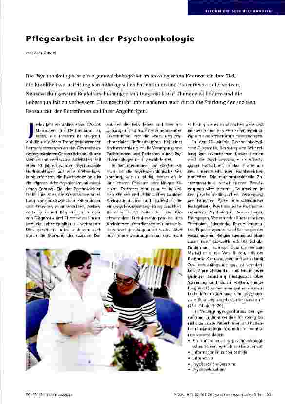 Vorschauseite 1: Pflegearbeit in der Psychoonkologie