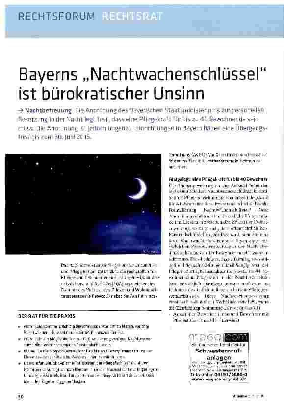 Vorschauseite 1: Bayerns „Nachtwachenschlüssel ist bürokratischer Unsinn