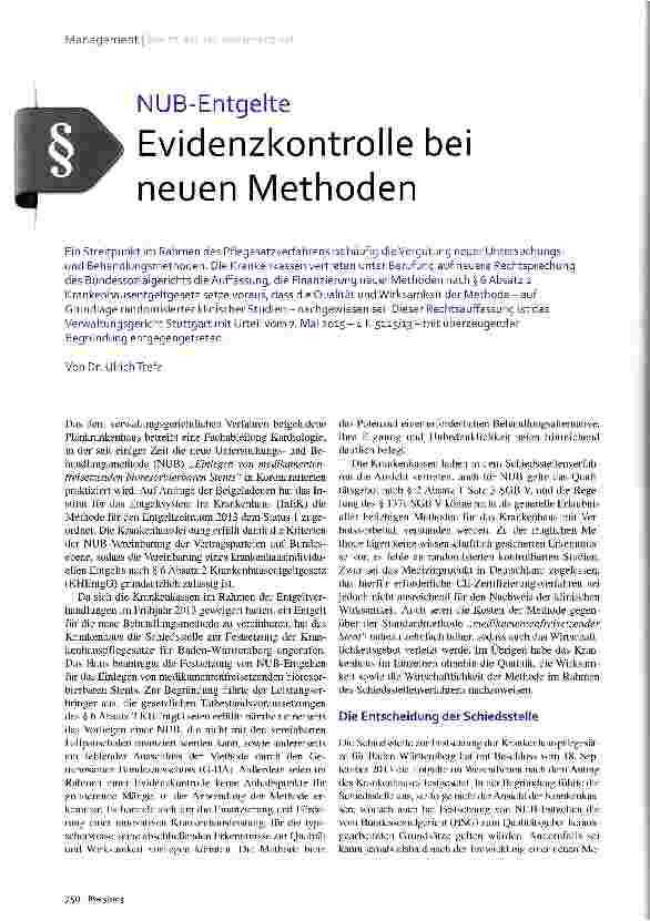 Vorschauseite 1: NUB-Entgelte Evidenzkontrolle bei neuen Methoden