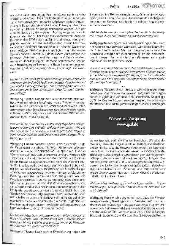 Vorschauseite 2: Kommunal oder privat:Wohin tendieren die Krankenhausunternehmen?