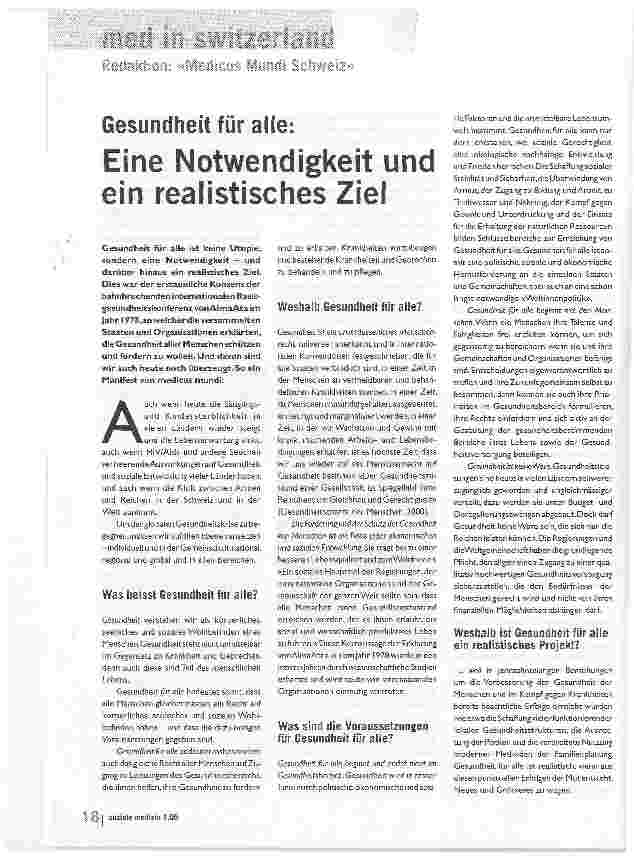 Vorschauseite 1: Gesundheit für alle: Eine Notwendigkeit und ein realistisches Ziel
