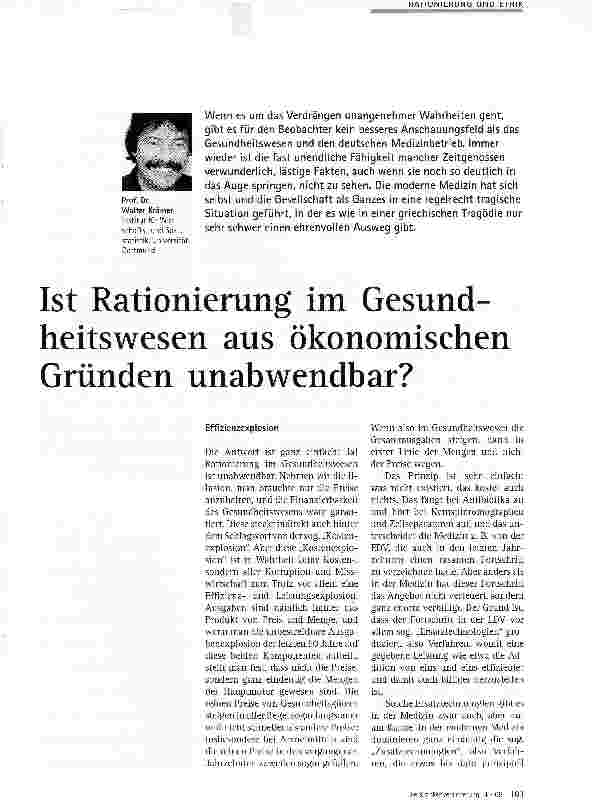 Vorschauseite 1: Ist Rationierung im Gesundheitswesen aus ökonomischen Gründen unabwendbar?