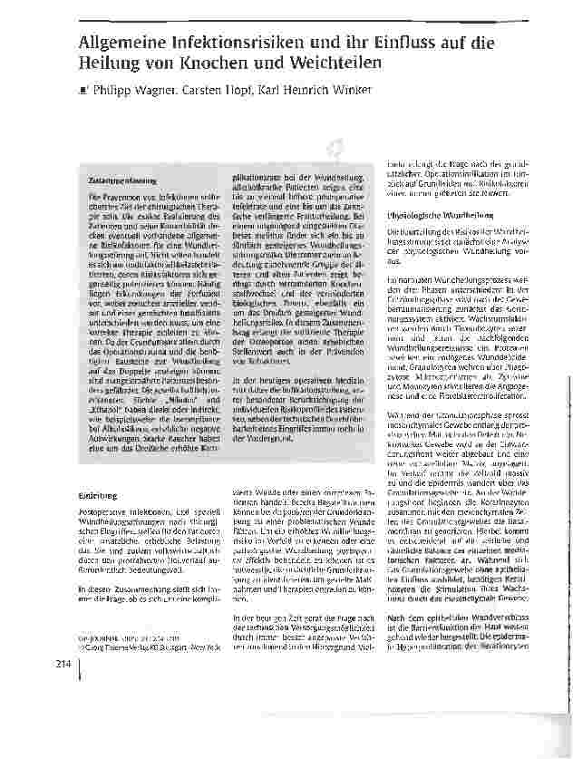 Vorschauseite 1: Allgemeine Infektionsrisiken und ihr Einfluss auf die Heilung von Knochen und Weichteilen