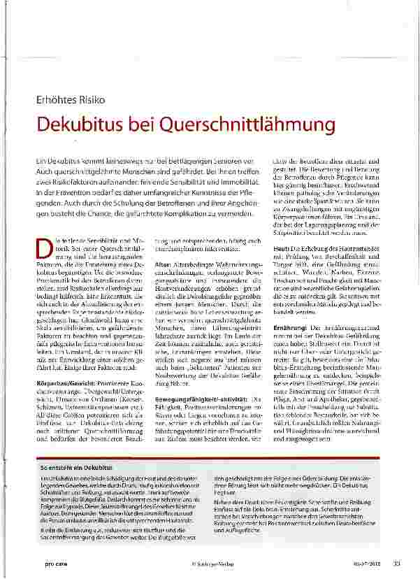 Vorschauseite 1: Dekubitus bei Querschnittlähmung
