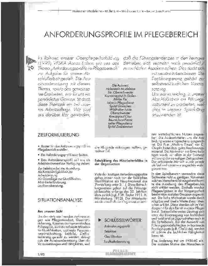 Vorschauseite 1: Anforderungsprofile im Pflegebereich.