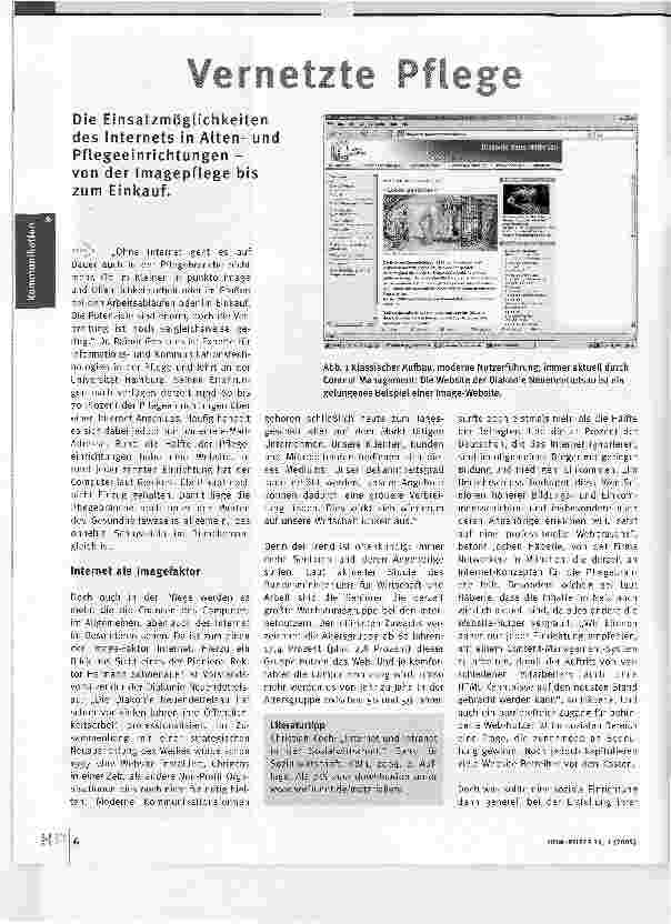 Vorschauseite 1: Vernetzte Pflege - Die Einsatzmöglichkeiten des Internets in Altenund Pflegeeinrichtungen -von der Imagepflege bis zum Einkauf.