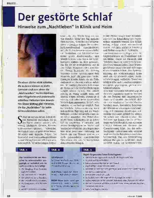 Vorschauseite 1: Der gestörte SchlafHinweise zum ..Nachtleben in Klinik und Heim