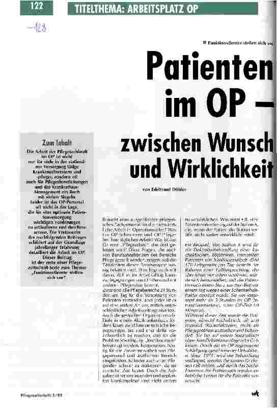 Vorschauseite 1: Patientenversorgung im OP - zwischen Wunsch und Wirklichkeit Funktionsdienste stellen sich vor