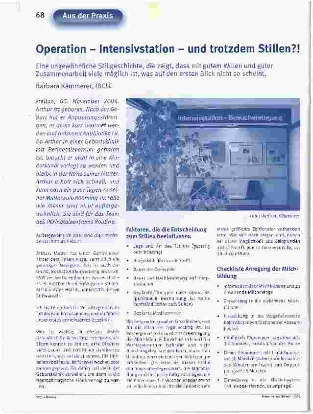 Vorschauseite 1: Operation - Intensivstation - und trotzdem Stillen? !Eine ungewöhnliche Stillgeschichte, die zeigt, dass mit gutem Willen und guter Zusammenarbeit viele möglich ist, was auf den e…