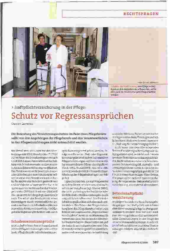 Vorschauseite 1: Haftpflichtversicherung in der Pflege:Schutz vor Regressansprüchen