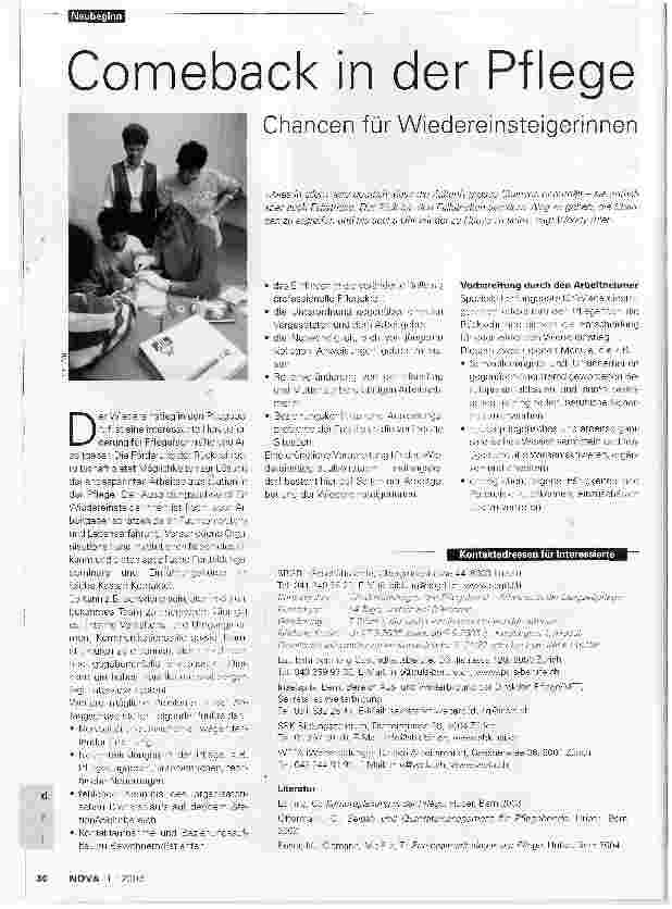 Vorschauseite 1: Comeback in der PflegeChancen für Wiedereinsteigerinnen