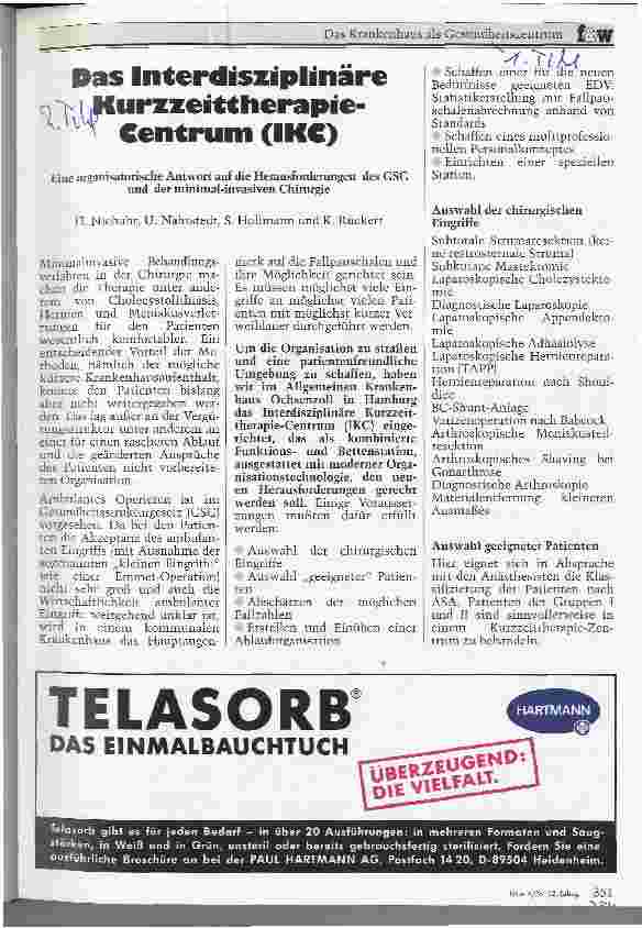Vorschauseite 1: Das Interdisziplinäre Kurzzeittherapie-Centrum Eine organisatorische Antwort auf die Herausforderungen des GSG und der minimal-invasiven Chirurgie