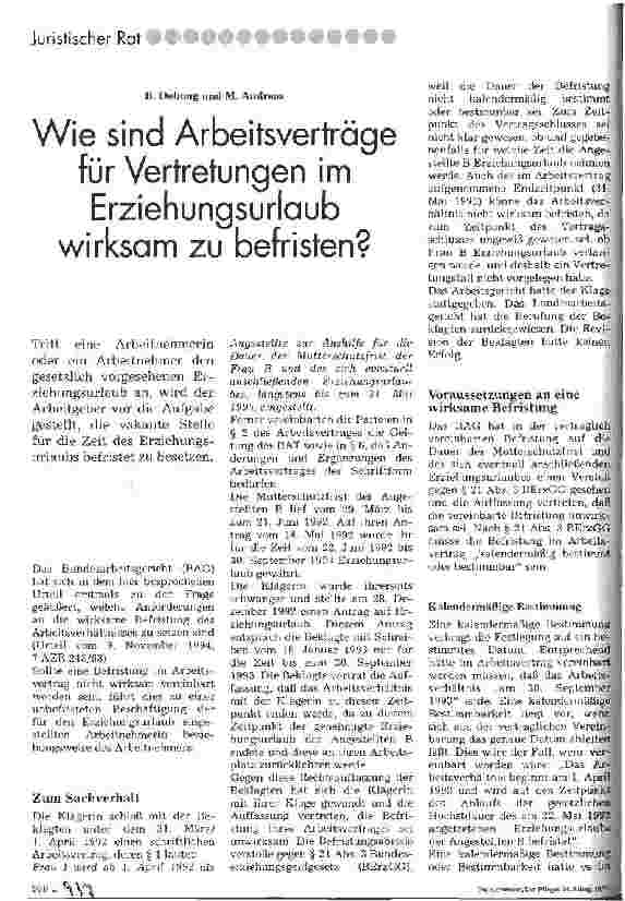 Vorschauseite 1: Wie sind Arbeitsverträge für Vertretungen im Erziehungsurlaub wirksam zu befristen?