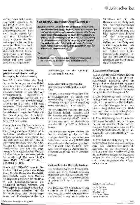 Vorschauseite 2: Wie sind Arbeitsverträge für Vertretungen im Erziehungsurlaub wirksam zu befristen?
