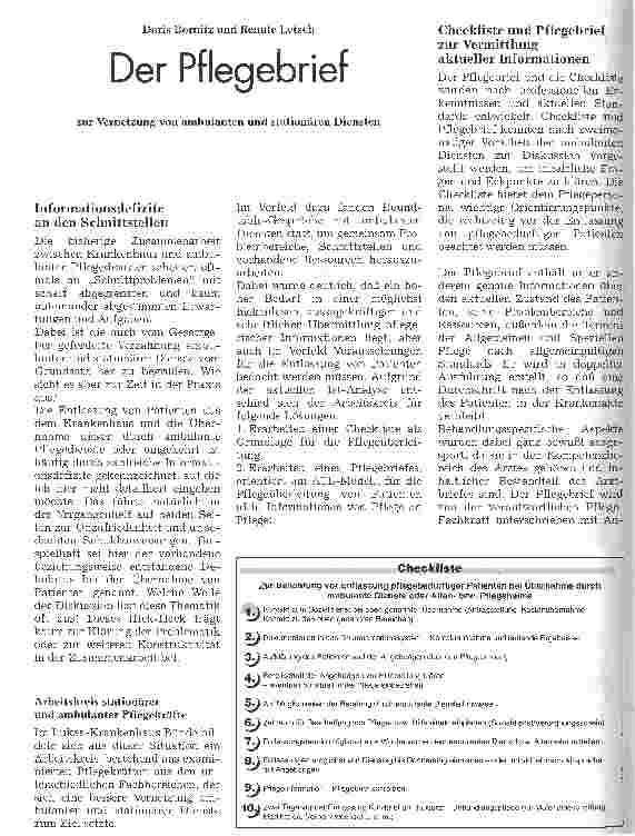 Vorschauseite 1: Der Pflegebrief zur Vernetzung von ambulanten und stationären Diensten