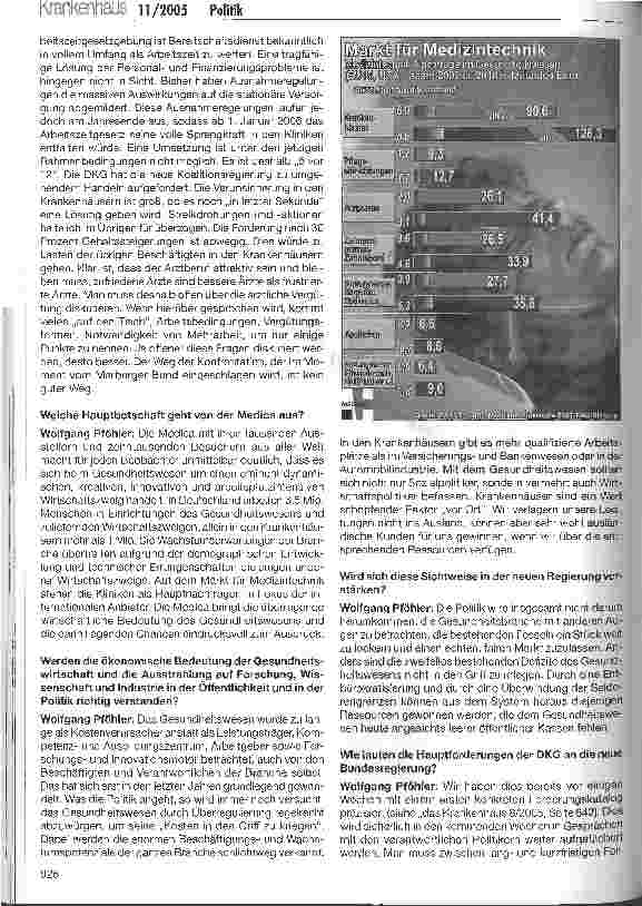 Vorschauseite 2: Krankenhäuser 2006 - Schließung oder Zukunft? Interview mit DKG-Präsident Wolfgang Pföhler anlässlich des 28. Deutschen Krankenhaustages