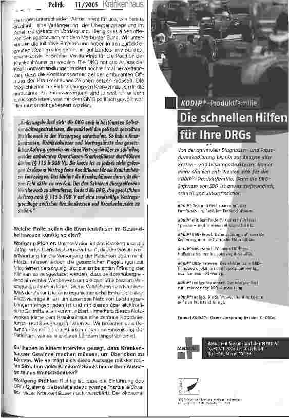 Vorschauseite 3: Krankenhäuser 2006 - Schließung oder Zukunft? Interview mit DKG-Präsident Wolfgang Pföhler anlässlich des 28. Deutschen Krankenhaustages