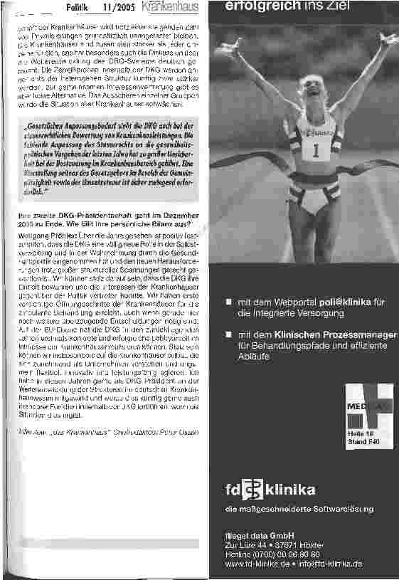 Vorschauseite 5: Krankenhäuser 2006 - Schließung oder Zukunft? Interview mit DKG-Präsident Wolfgang Pföhler anlässlich des 28. Deutschen Krankenhaustages