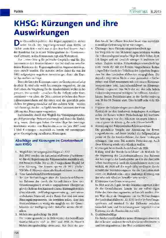 Vorschauseite 1: KHSC: Kürzungen und ihre Auswirkungen