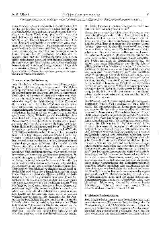 Vorschauseite 2: Kündigungsschutz bei Vorliegen einer Behinderung und Allgemeines Gleich-behandlungsgesetz (AGG) - Wie passt das zusammen?
