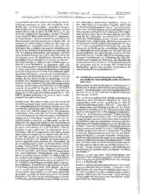 Vorschauseite 3: Kündigungsschutz bei Vorliegen einer Behinderung und Allgemeines Gleich-behandlungsgesetz (AGG) - Wie passt das zusammen?