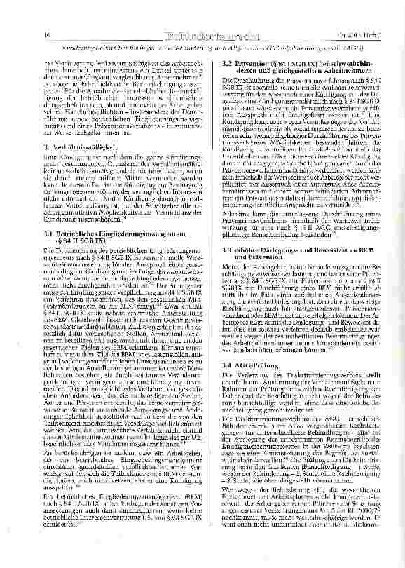 Vorschauseite 5: Kündigungsschutz bei Vorliegen einer Behinderung und Allgemeines Gleich-behandlungsgesetz (AGG) - Wie passt das zusammen?