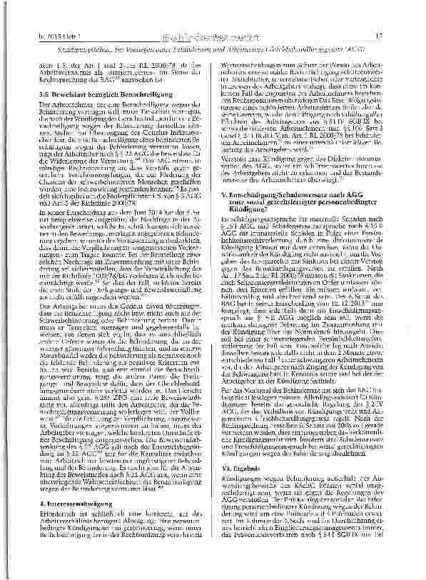 Vorschauseite 6: Kündigungsschutz bei Vorliegen einer Behinderung und Allgemeines Gleich-behandlungsgesetz (AGG) - Wie passt das zusammen?
