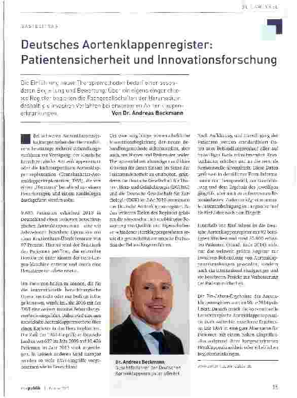 Vorschauseite 1: Deutsches Aortenklappenregister: Patientensicherheit und Innovationsforschung