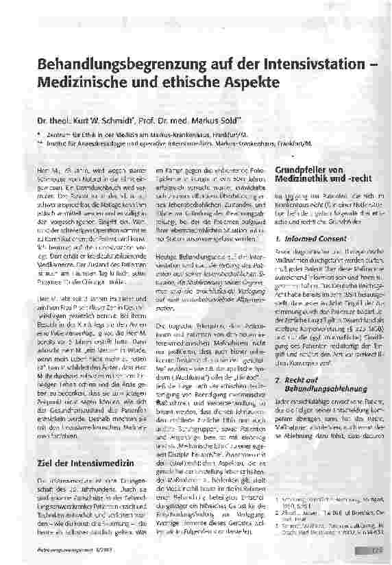 Vorschauseite 1: Behandlungsbegrenzung auf der Intensivstation -Medizinische und ethische Aspekte