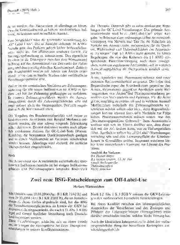 Vorschauseite 1: Zwei neue BSG-Entscheidungen zum Off-Label-Use
