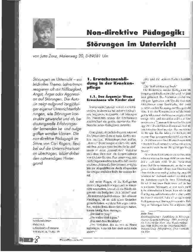 Vorschauseite 1: Non-direktive Pädagogik: Störungen im Unterricht