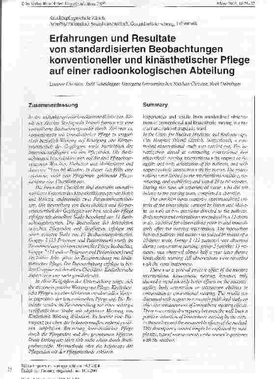 Vorschauseite 1: Erfahrungen und Resultate von standardisierten Beobachtungen konventioneller und kinästhetischer Pflege auf einer radioonkologischen Abteilung