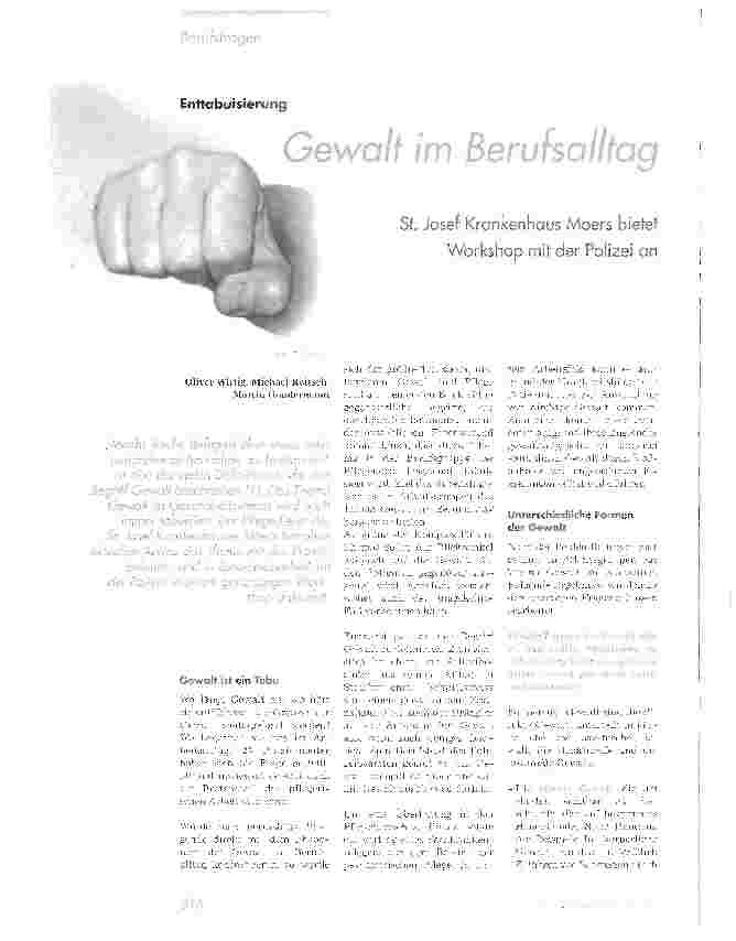 Vorschauseite 1: Gewalt im BerufsalltagSt. Josef Krankenhaus Moers bietef Workshop mit der Polizei an