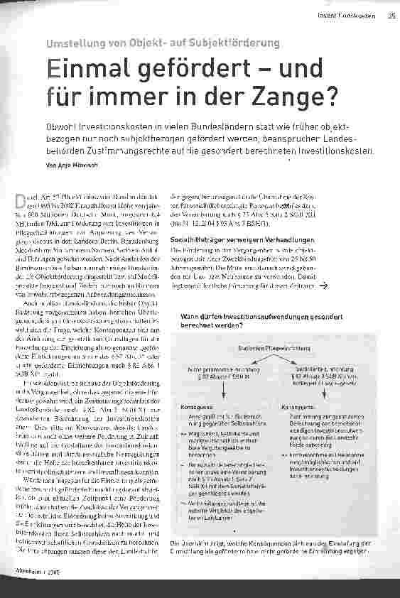 Vorschauseite 1: Umstellung von Objektauf SubjektförderungEinmal gefördert - und für immer in der Zange?