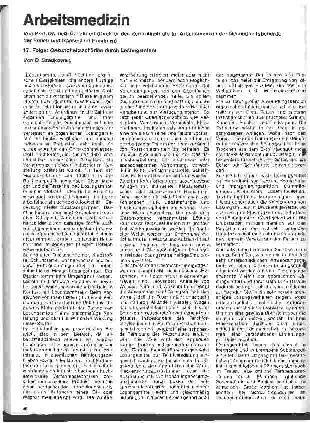 Vorschauseite 1: Arbeitsmedizin 17. Folge: Gesundheitsschäden durch Lösungsmittel