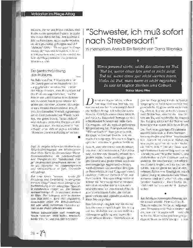 Vorschauseite 1: Schwester, ich muß sofort nach Strebersdorf! In Memoriam Anna B.