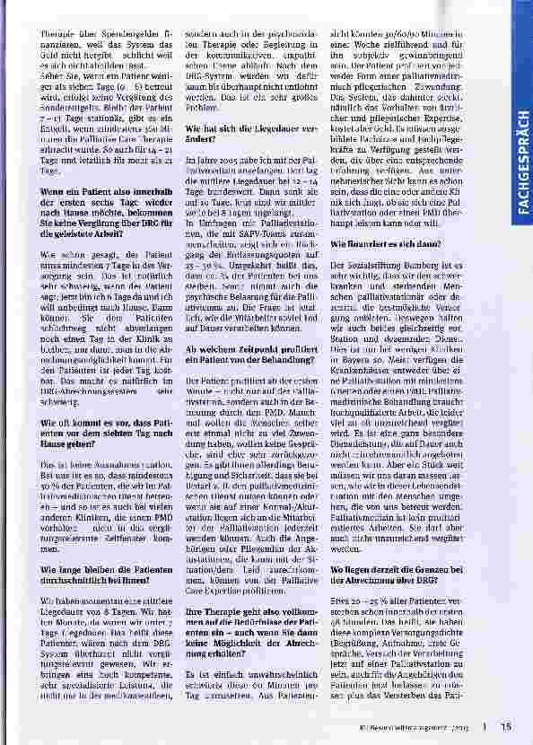 Vorschauseite 2: DRG und Palliativmedizin Passt das zusammen? Interview mit Dr. Jörg Cuno