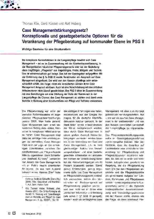Vorschauseite 1: Case Managementstärkungsgesetz? Konzeptionelle und gesetzgeberische Optionen für dieVerankerung der Pflegeberatung auf kommunaler Ebene im PSG