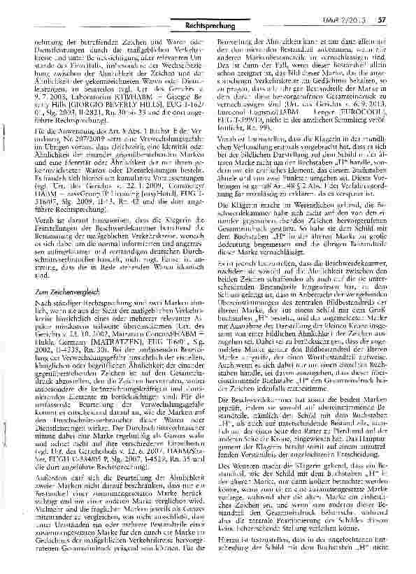 Vorschauseite 2: Verwendung heraldischer Zeichen für Bier VO (EG) Nr. 207/2009 Art. 8 I Buchst, b, 75