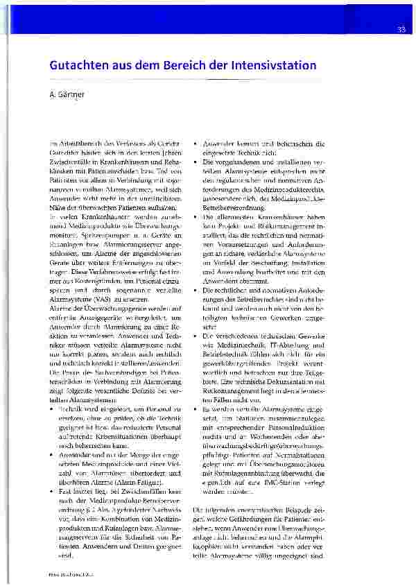 Vorschauseite 1: Gutachten aus dem Bereich der Intensivstation