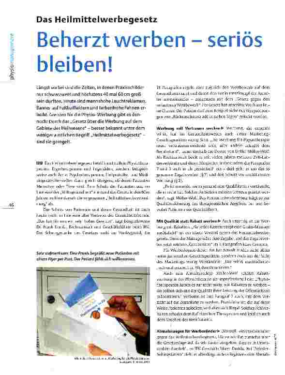 Vorschauseite 1: Das Heilmittelwerbegesetz Beherzt werben - seriös bleiben!
