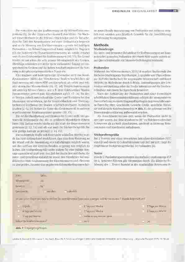 Vorschauseite 2: Interund Intratester-Reliabilität der Kraftmessung von Knieextension und -flexion mit einem modifizierten Handdynamometer an gesunden Probanden